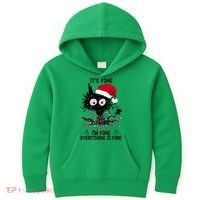 Black Cats Christmas It's Fine I'm Fine Everything Is Fine Kids Hoodie thumb 0