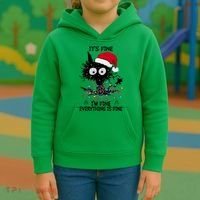 Black Cats Christmas It's Fine I'm Fine Everything Is Fine Kids Hoodie thumb 3