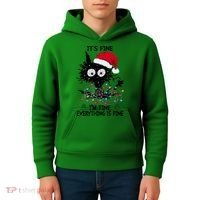 Black Cats Christmas It's Fine I'm Fine Everything Is Fine Kids Hoodie thumb 4