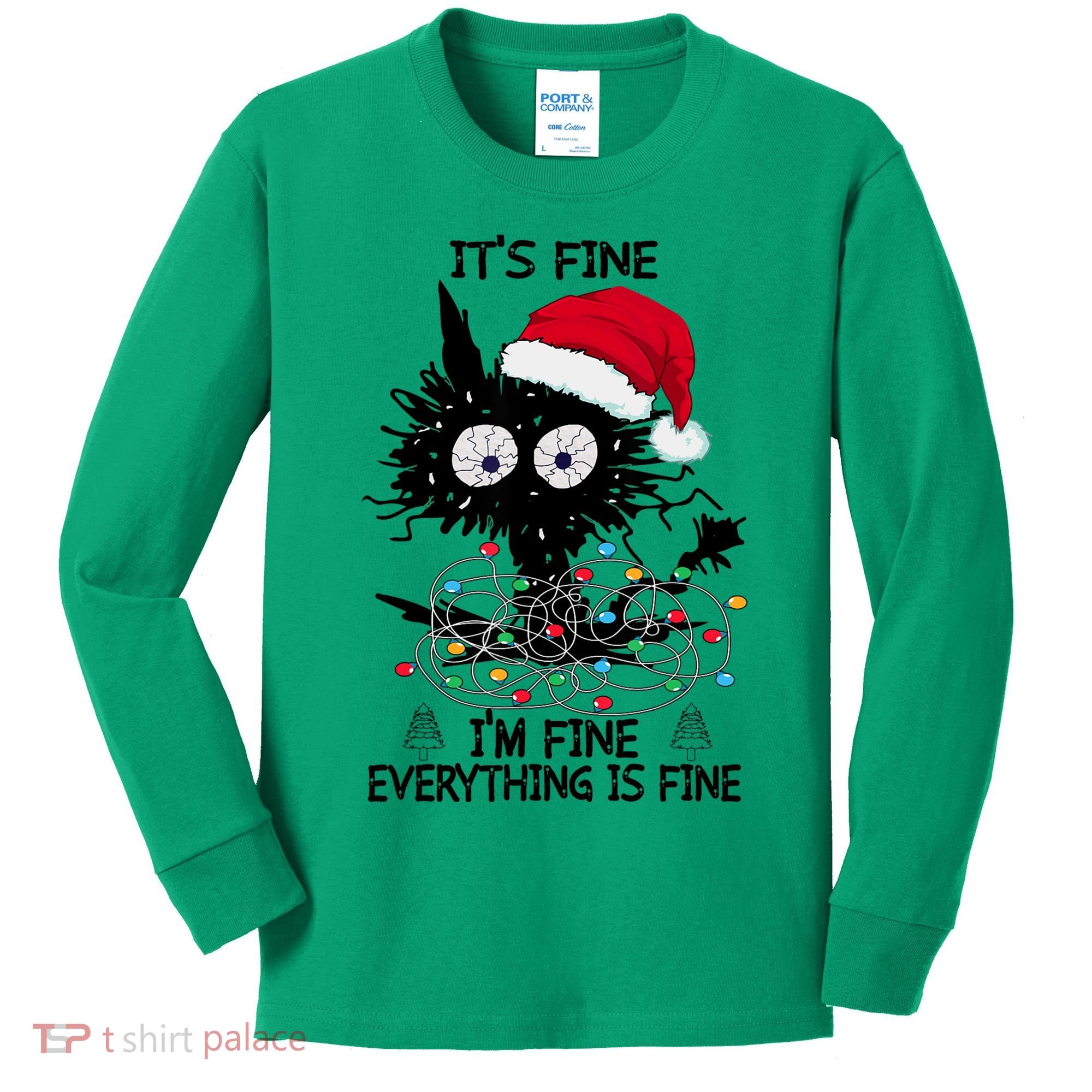 Black Cats Christmas It's Fine I'm Fine Everything Is Fine Kids Long Sleeve Shirt