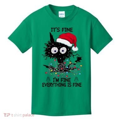 Black Cats Christmas It's Fine I'm Fine Everything Is Fine Kids T-Shirt