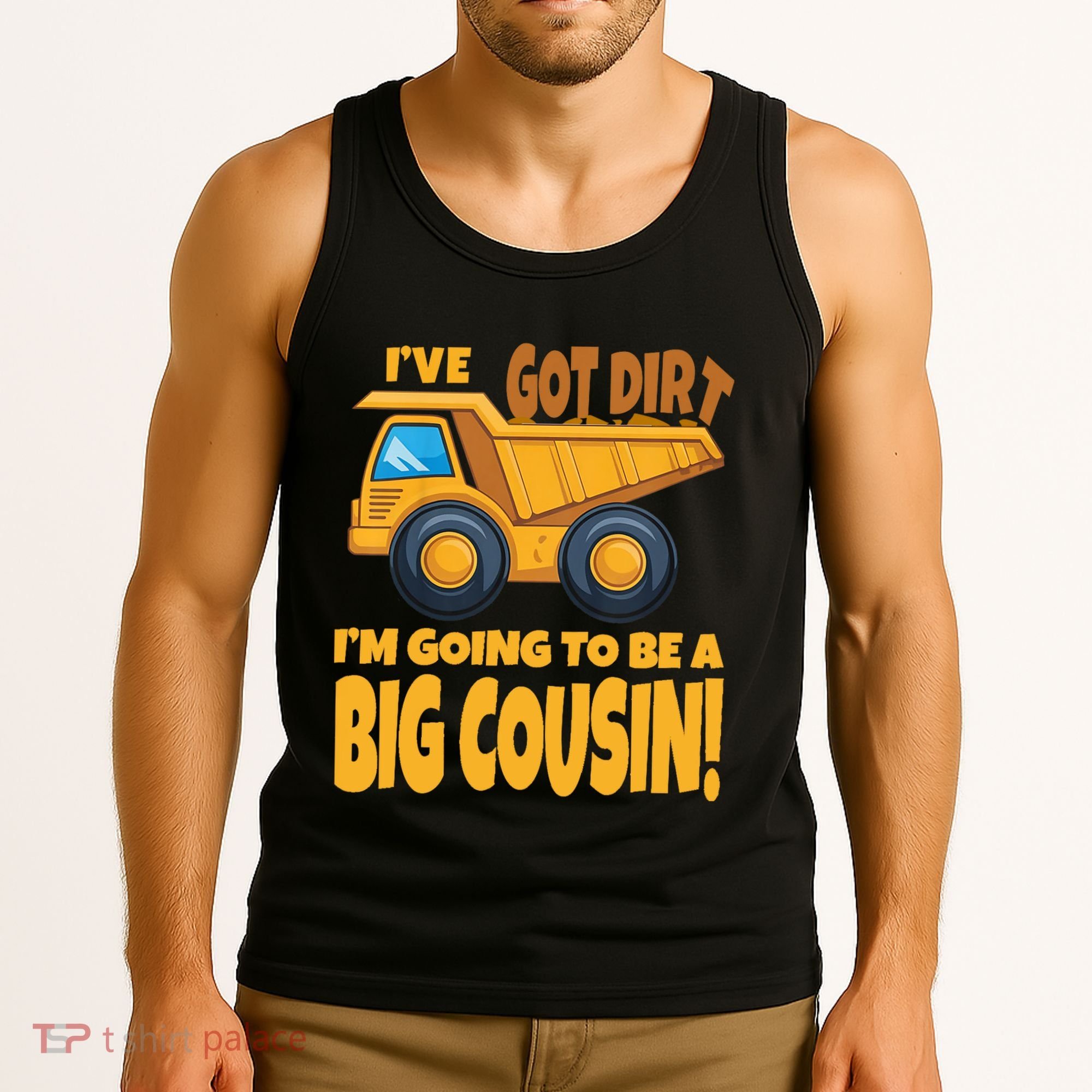 Big Cousin Construction Dump Truck Baby Announcement Tank Top