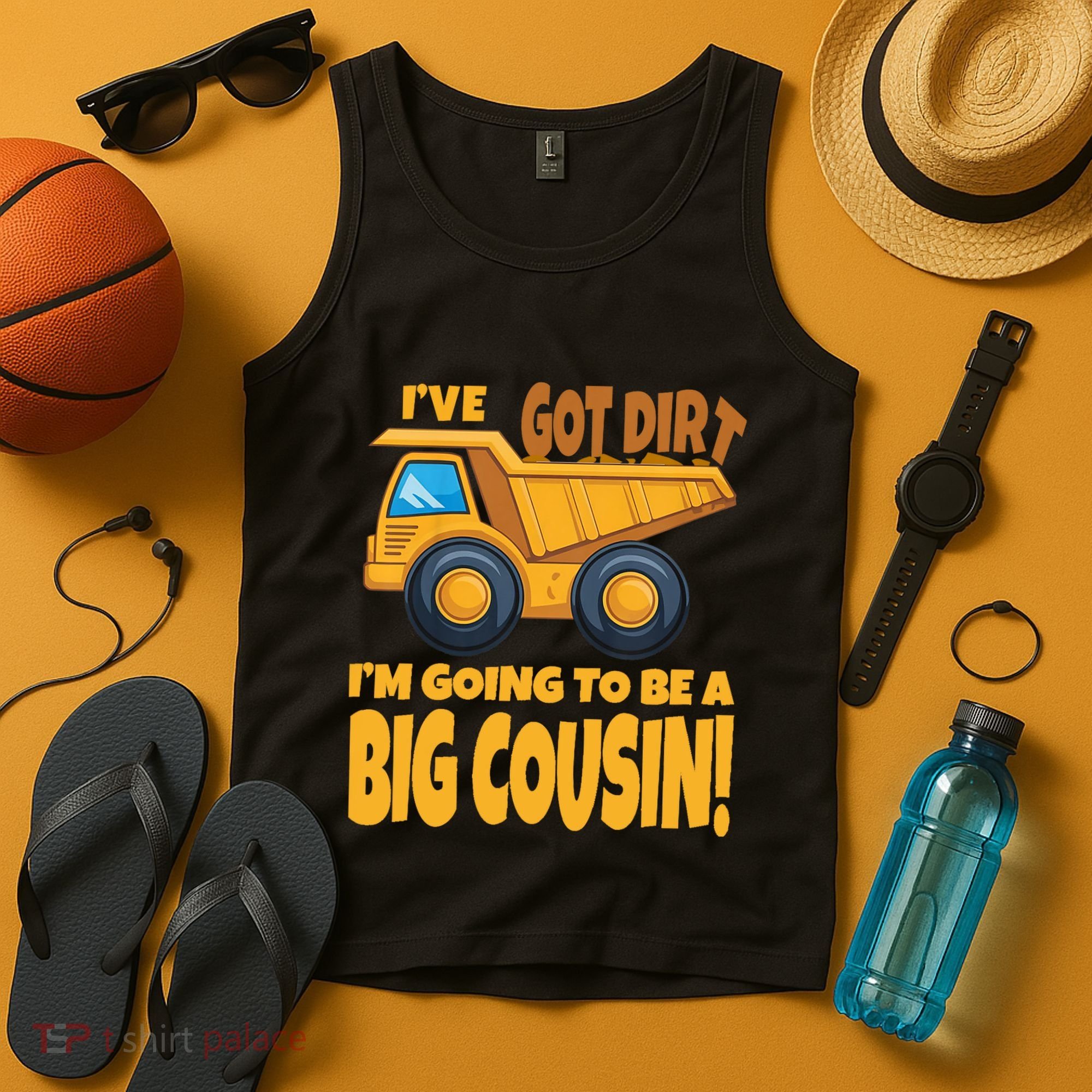 Big Cousin Construction Dump Truck Baby Announcement Tank Top