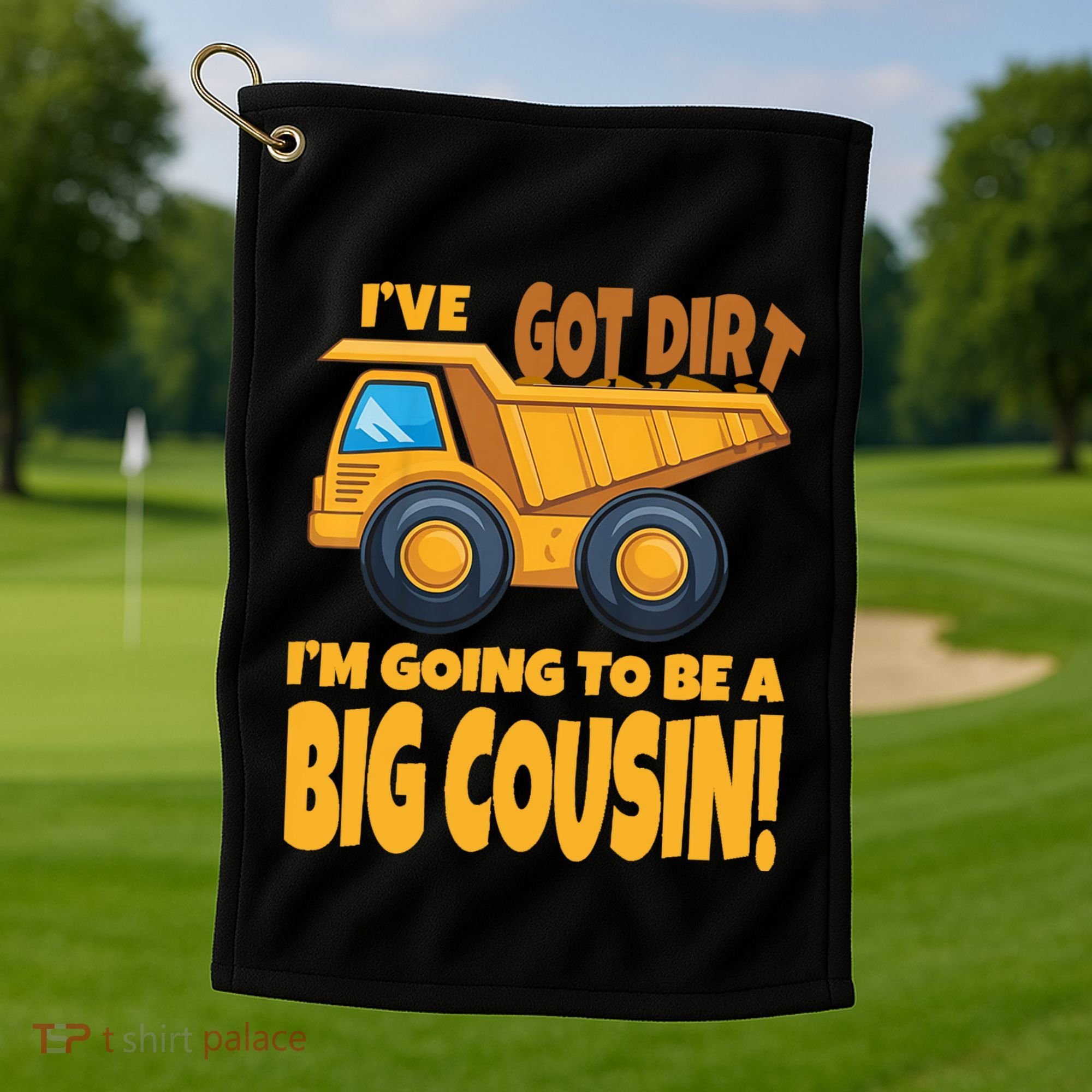 Big Cousin Construction Dump Truck Baby Announcement Golf Towel