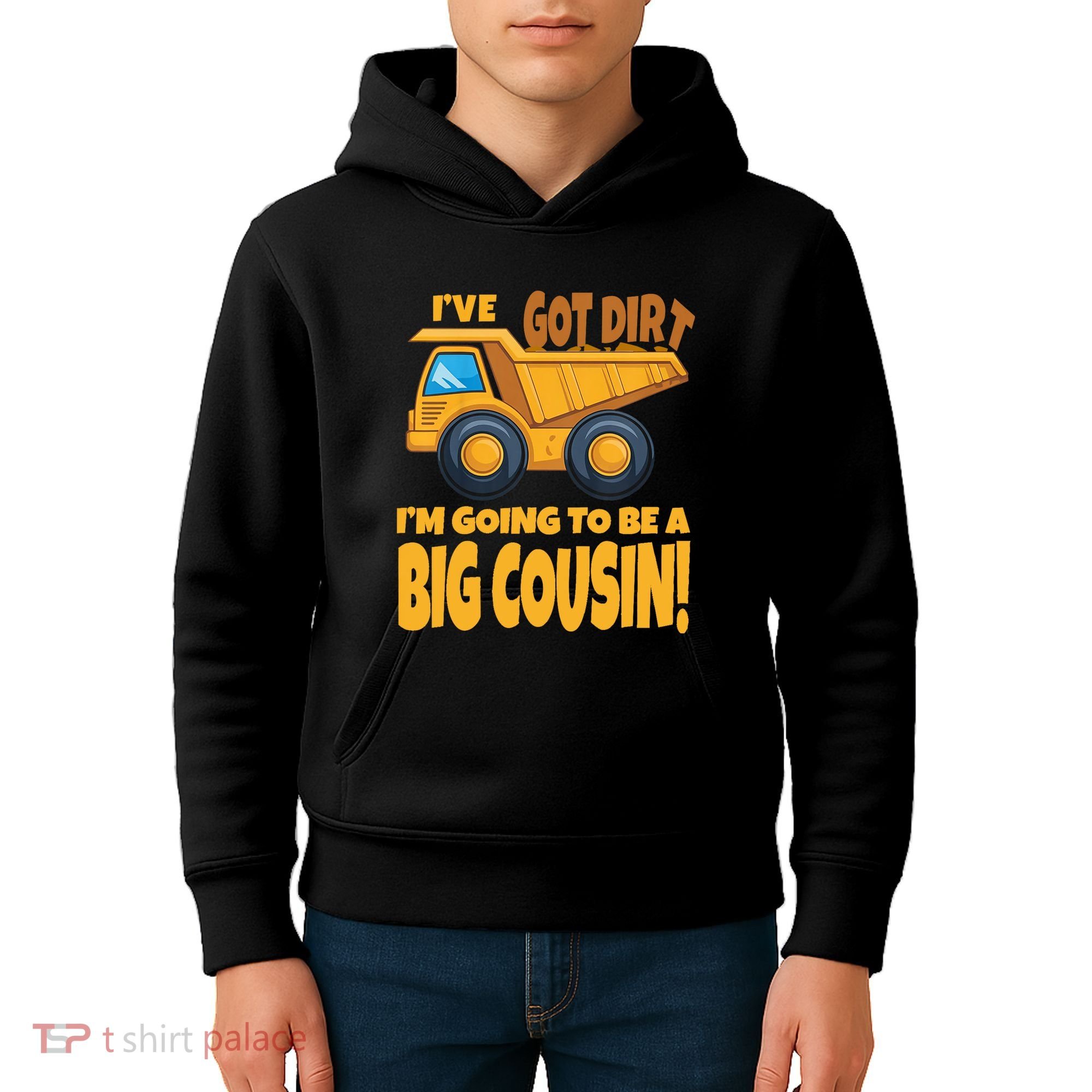 Big Cousin Construction Dump Truck Baby Announcement Kids Hoodie
