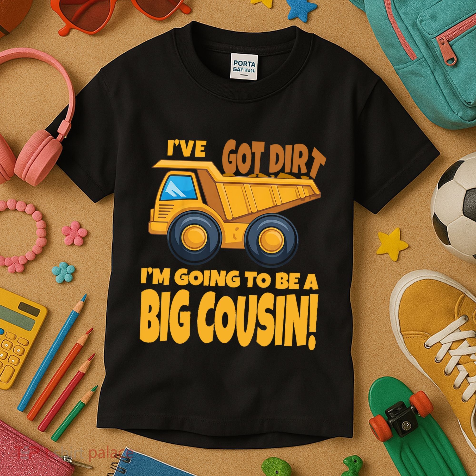 Big Cousin Construction Dump Truck Baby Announcement Kids T-Shirt