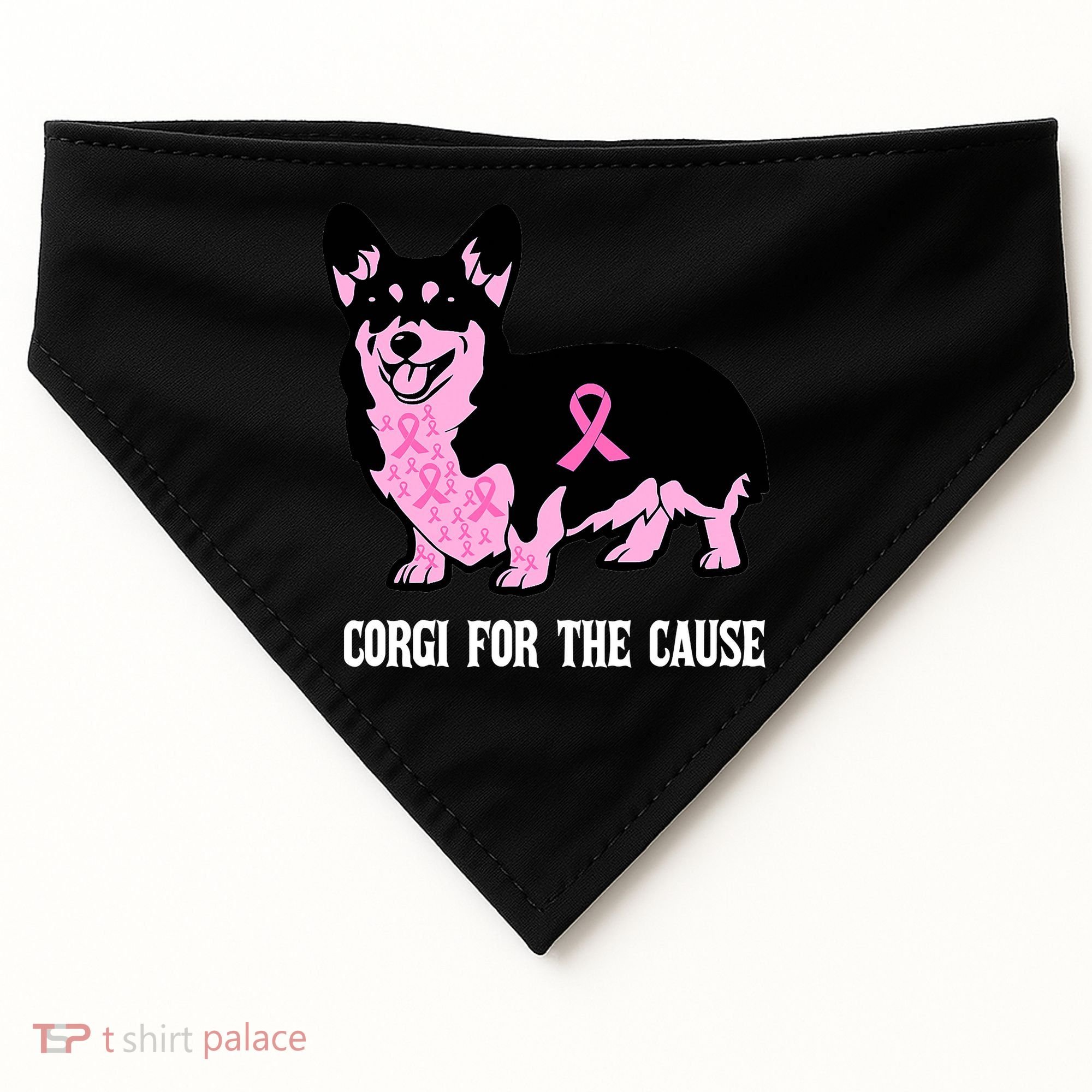 Breast Cancer Corgi For The Cause Pink Ribbon USA-Made Doggie Bandana