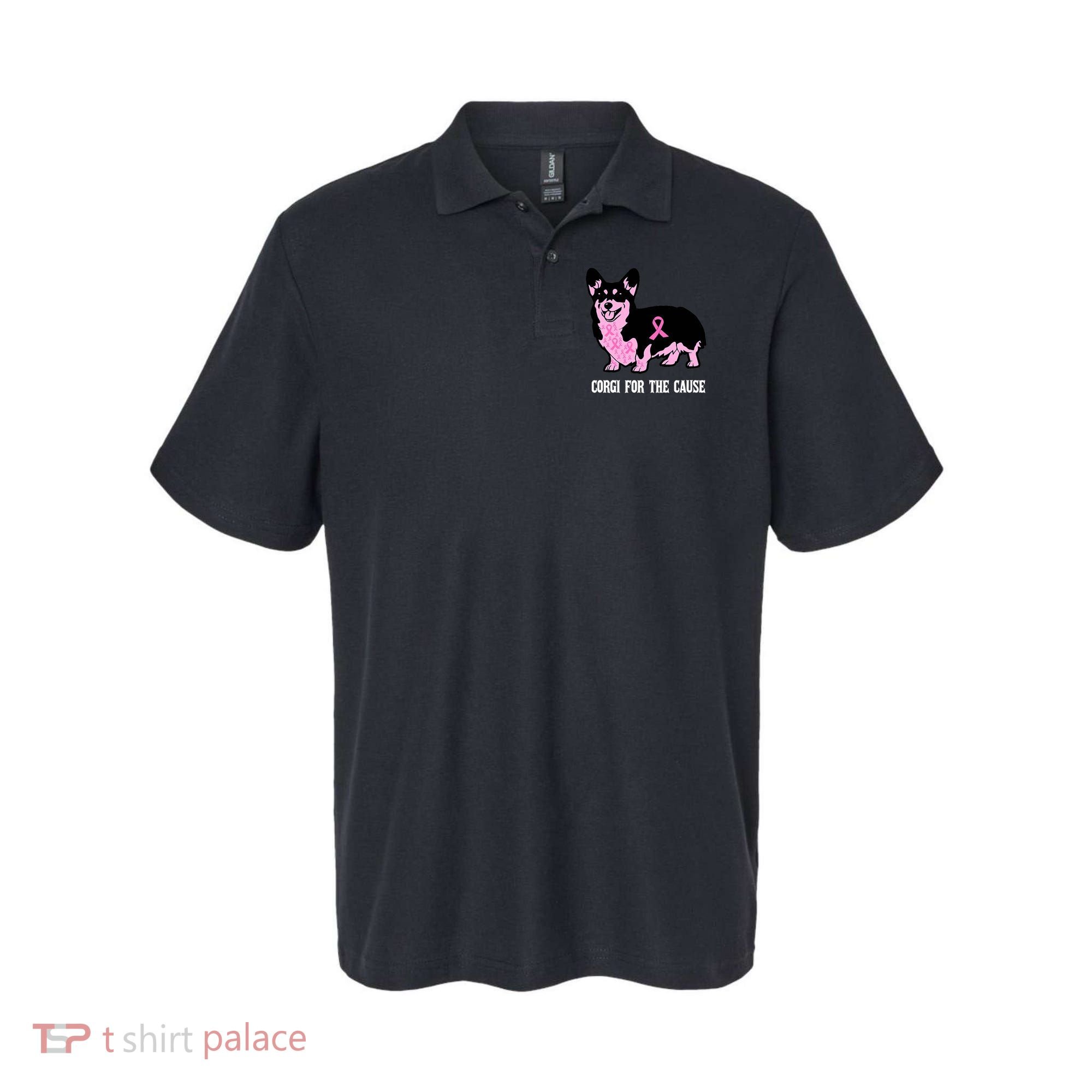 Breast Cancer Corgi For The Cause Pink Ribbon Polo