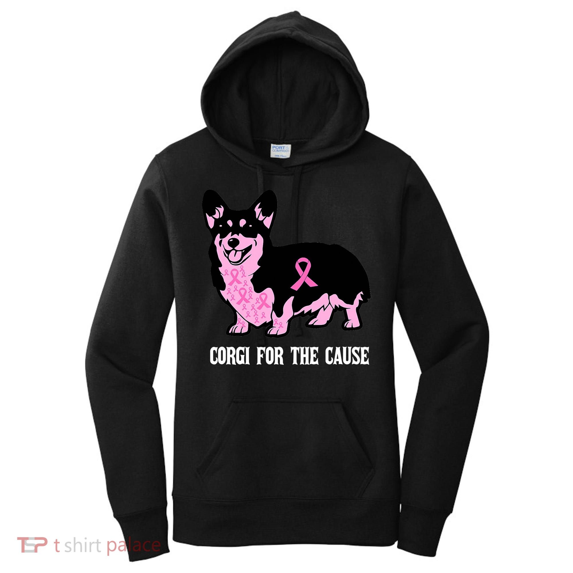 Breast Cancer Corgi For The Cause Pink Ribbon Women's Hoodie