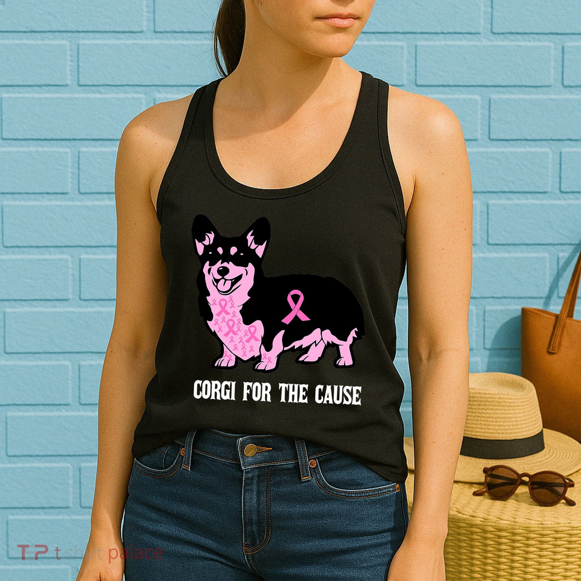 Breast Cancer Corgi For The Cause Pink Ribbon Women's Tank Top