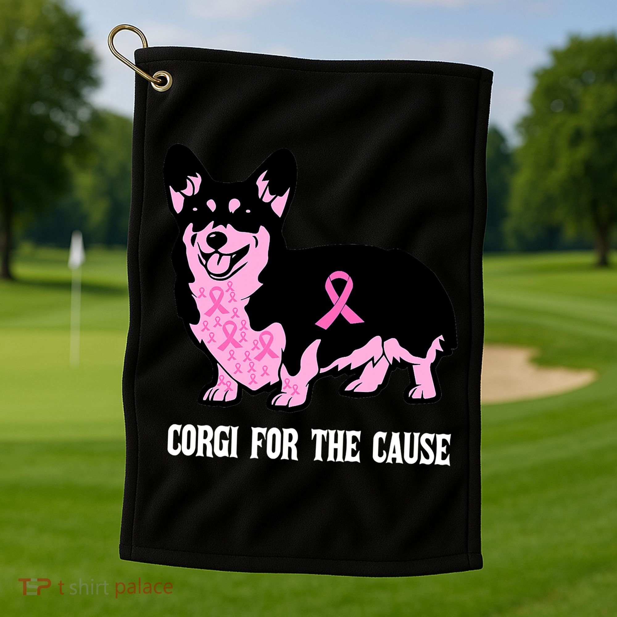 Breast Cancer Corgi For The Cause Pink Ribbon Golf Towel