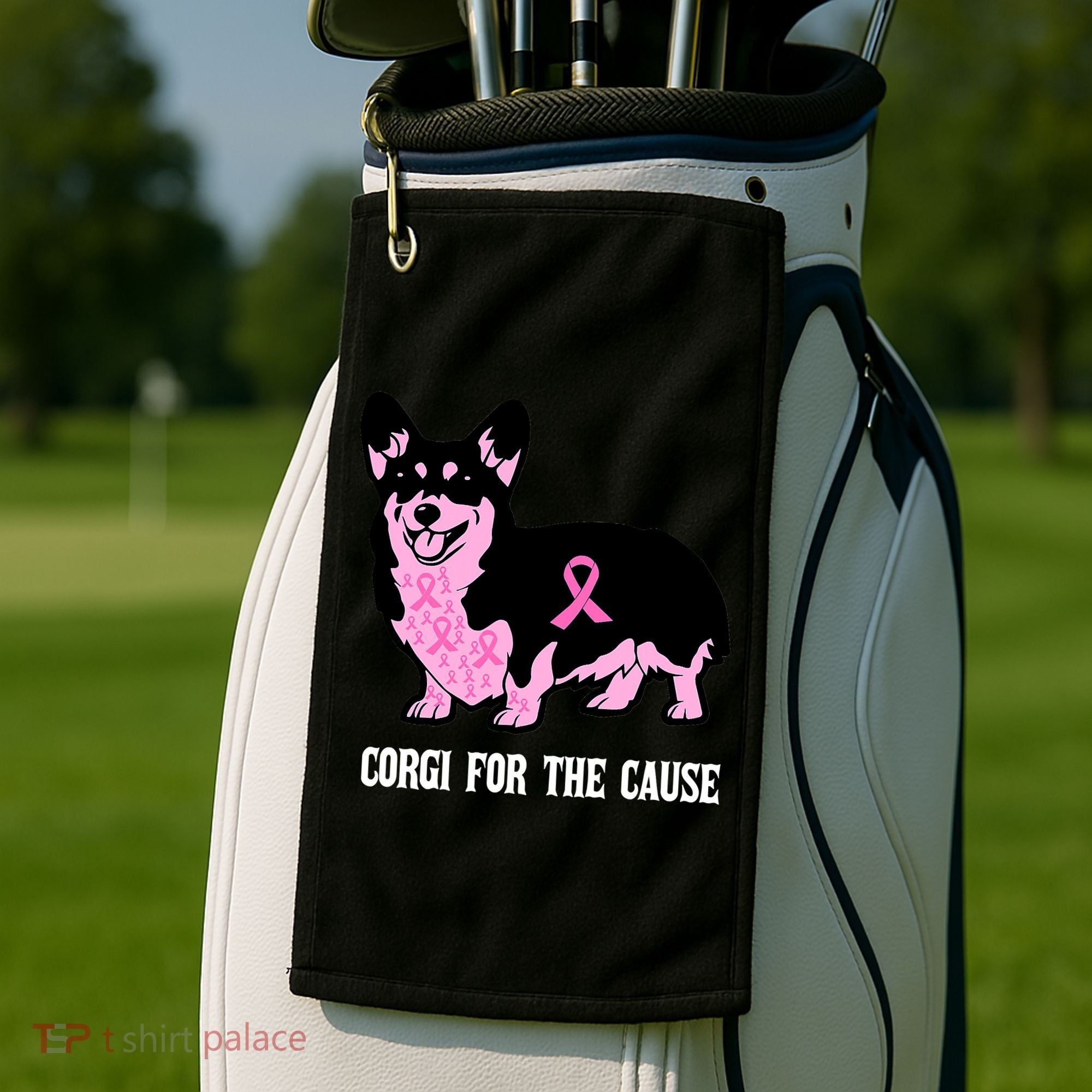 Breast Cancer Corgi For The Cause Pink Ribbon Golf Towel