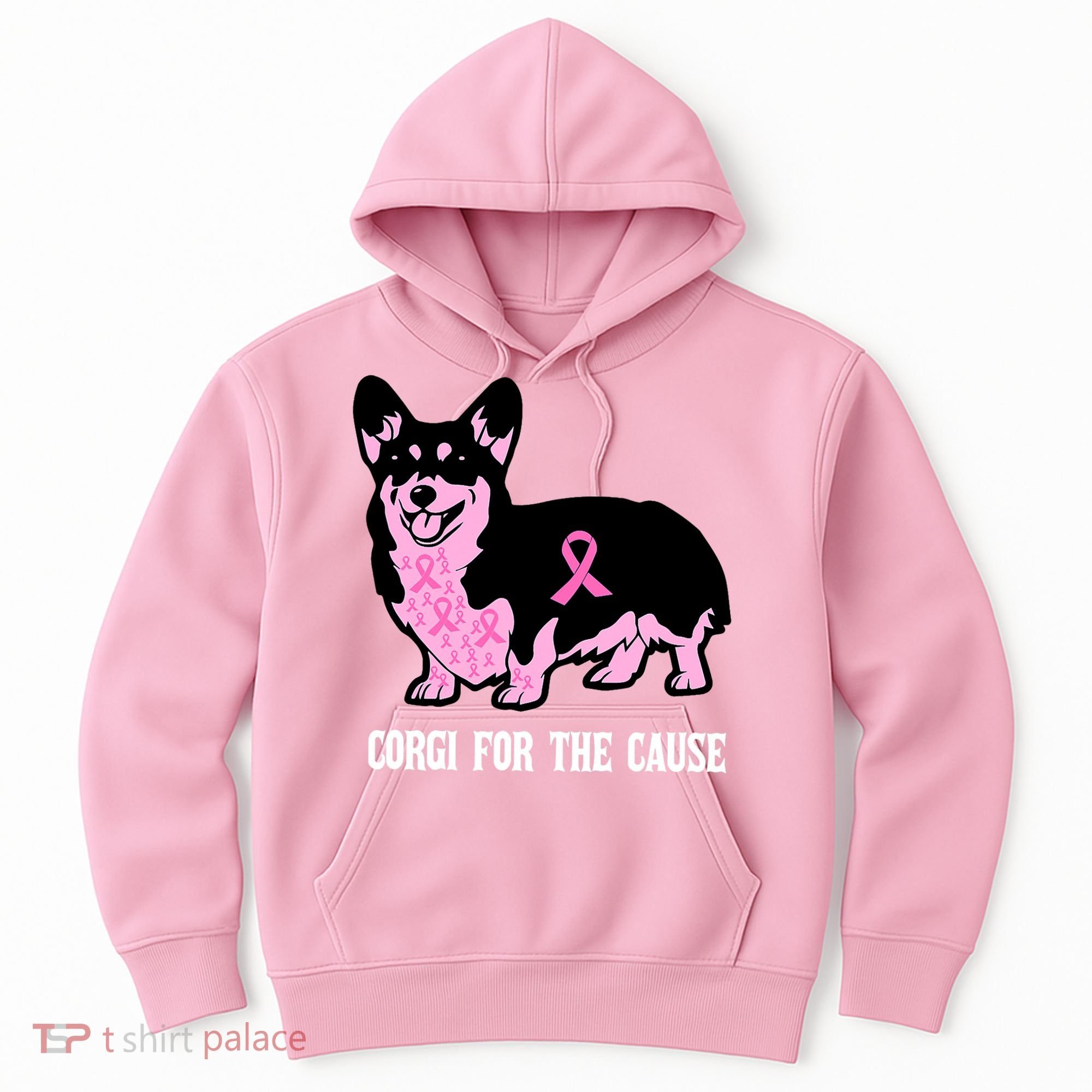 Breast Cancer Corgi For The Cause Pink Ribbon Hoodie