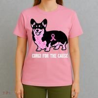 Breast Cancer Corgi For The Cause Pink Ribbon T-Shirt thumb 4