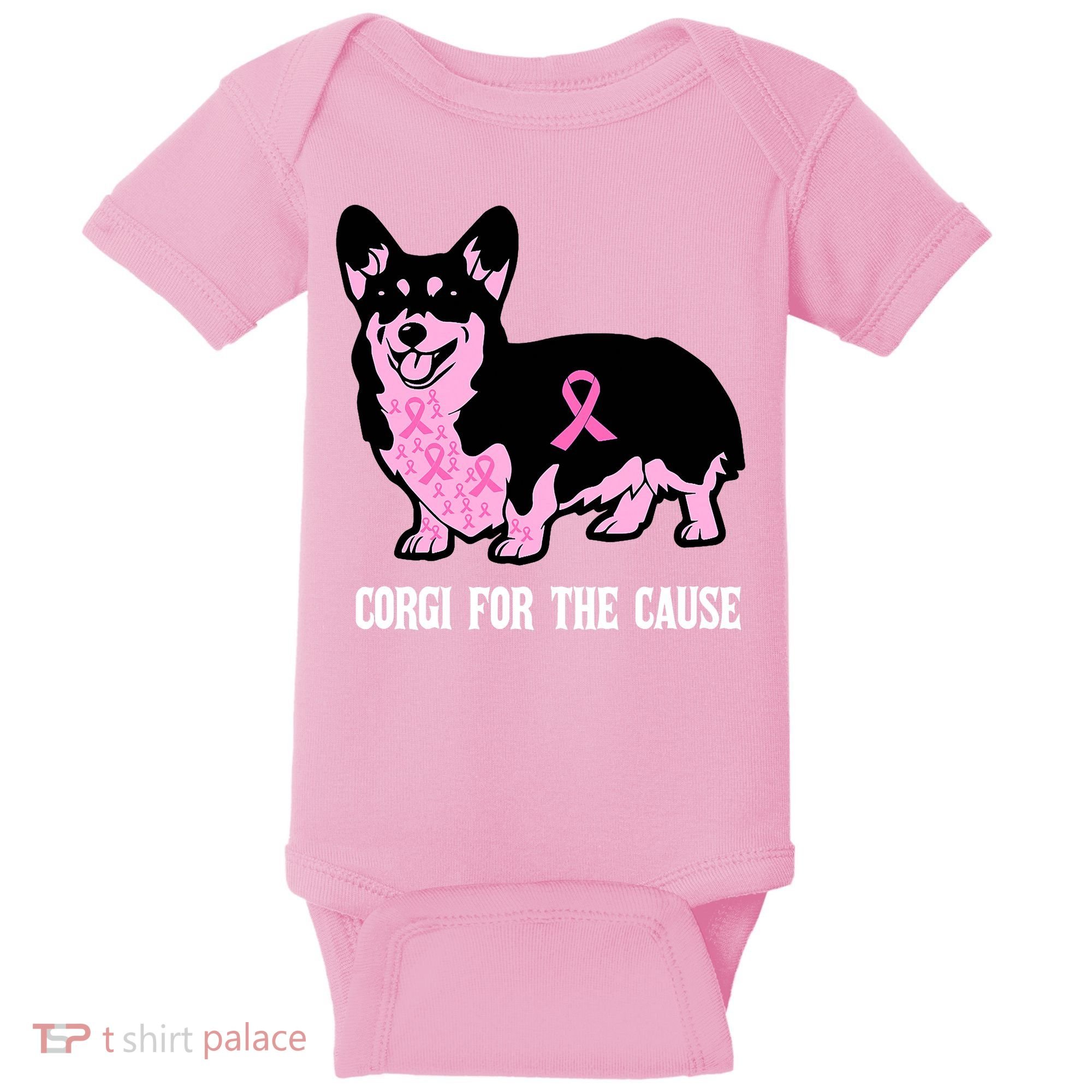 Breast Cancer Corgi For The Cause Pink Ribbon Baby Bodysuit
