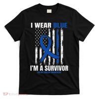 Blue Colon Cancer Survivor Gifts Women Men Flag Cancer Free T-Shirt thumb 0