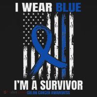 Blue Colon Cancer Survivor Gifts Women Men Flag Cancer Free T-Shirt thumb 7