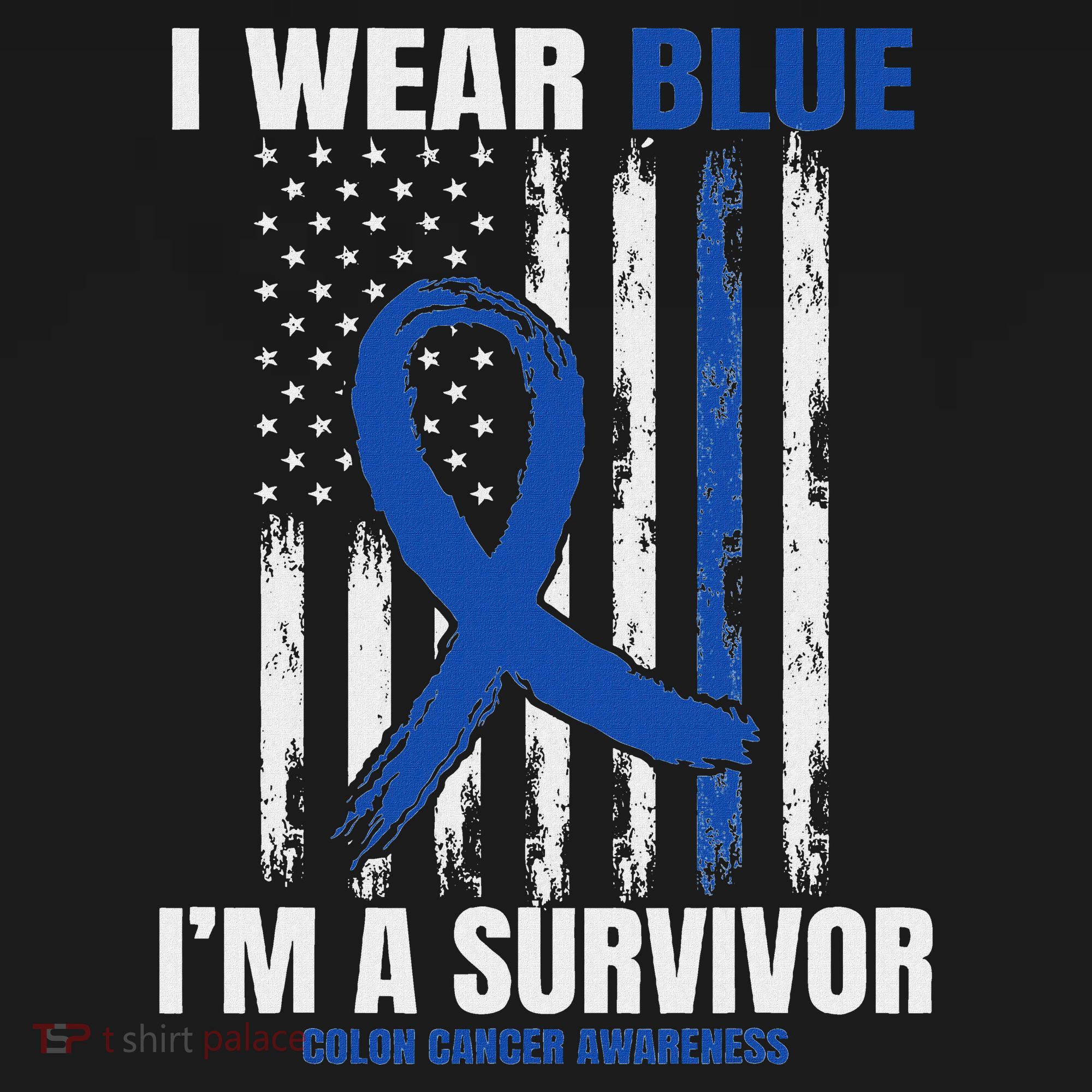 Blue Colon Cancer Survivor Gifts Women Men Flag Cancer Free T-Shirt