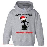 Black Cat Christmas On The Naughty List And I Regret Nothing  Toddler Hoodie thumb 0