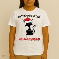 Black Cat Christmas On The Naughty List And I Regret Nothing  T-Shirt thumb 4
