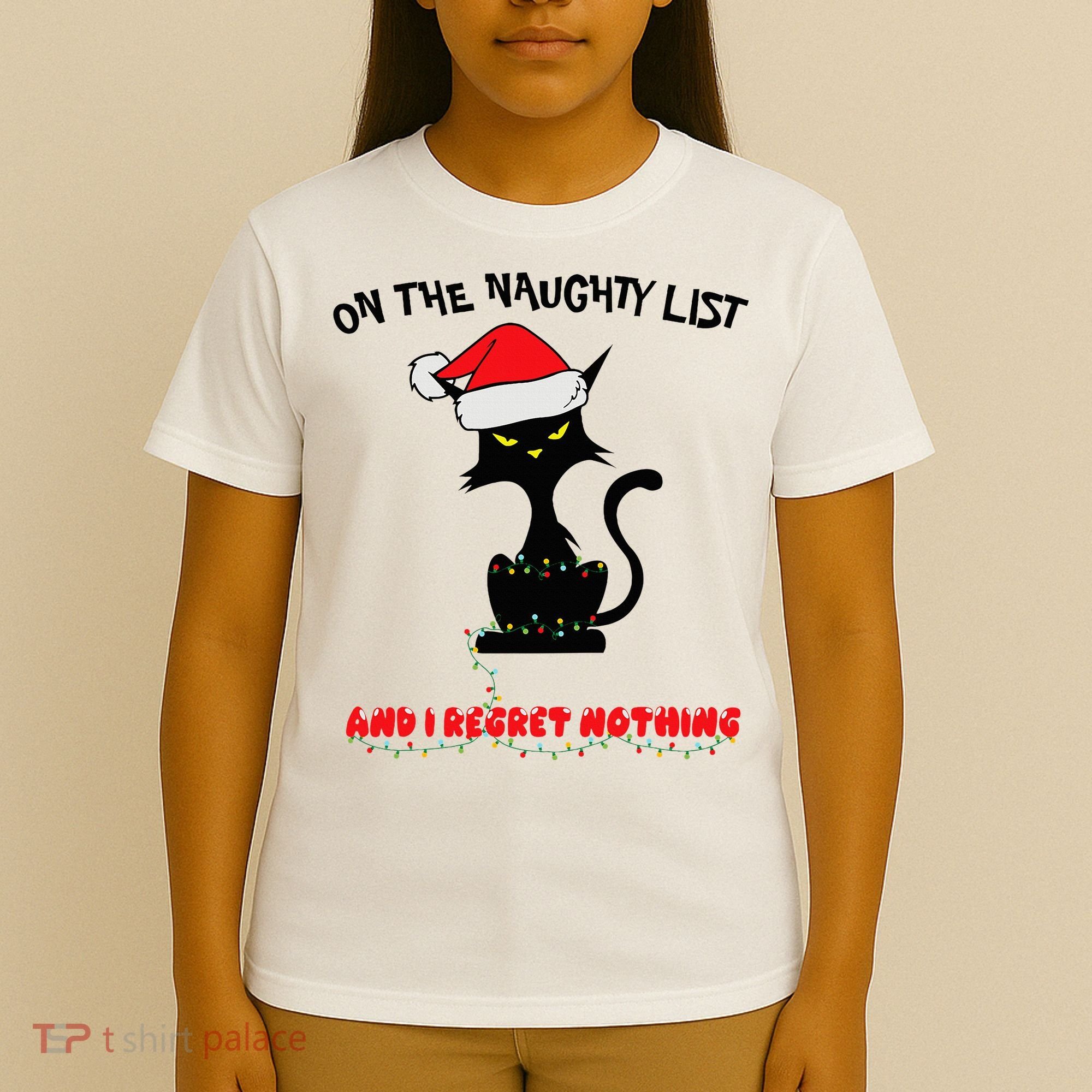Black Cat Christmas On The Naughty List And I Regret Nothing  T-Shirt