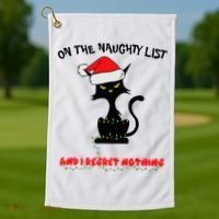 Black Cat Christmas On The Naughty List And I Regret Nothing  Golf Towel thumb 1