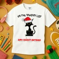 Black Cat Christmas On The Naughty List And I Regret Nothing  Kids T-Shirt thumb 3