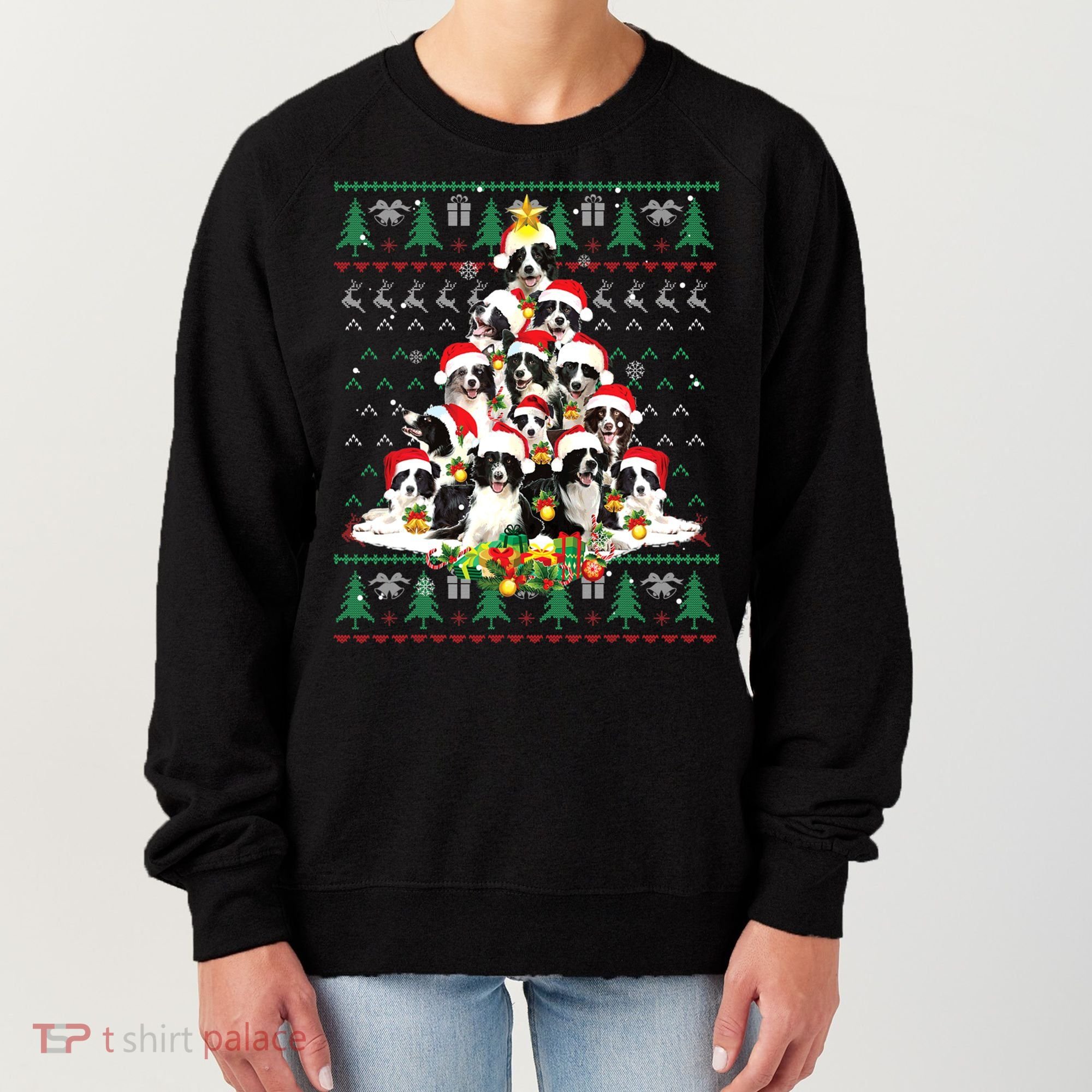 Border Collie Christmas Tree Ugly Sweater Dog Puppy Lover Gift Women's Sweatshirt