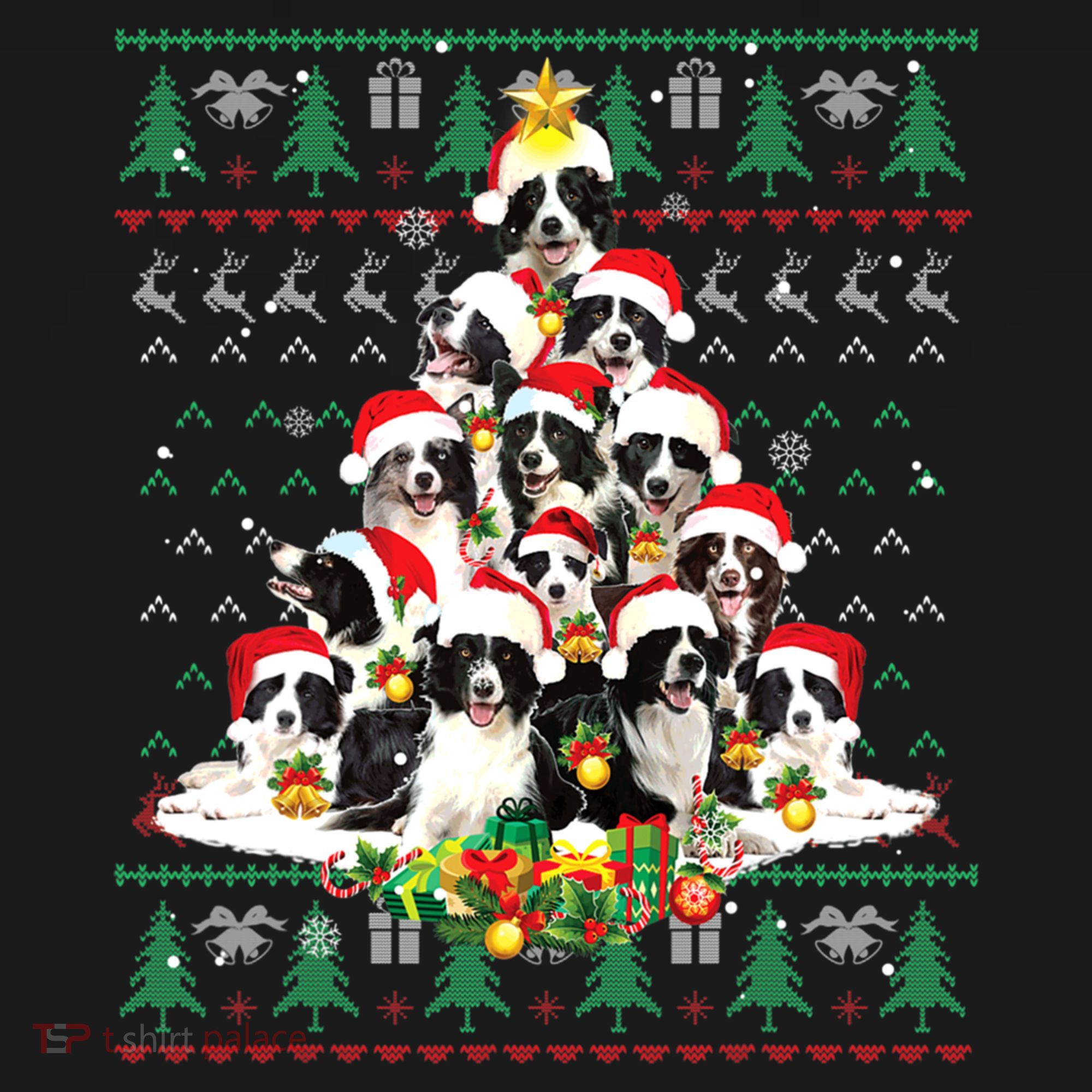 Border Collie Christmas Tree Ugly Sweater Dog Puppy Lover Gift Pajama Set