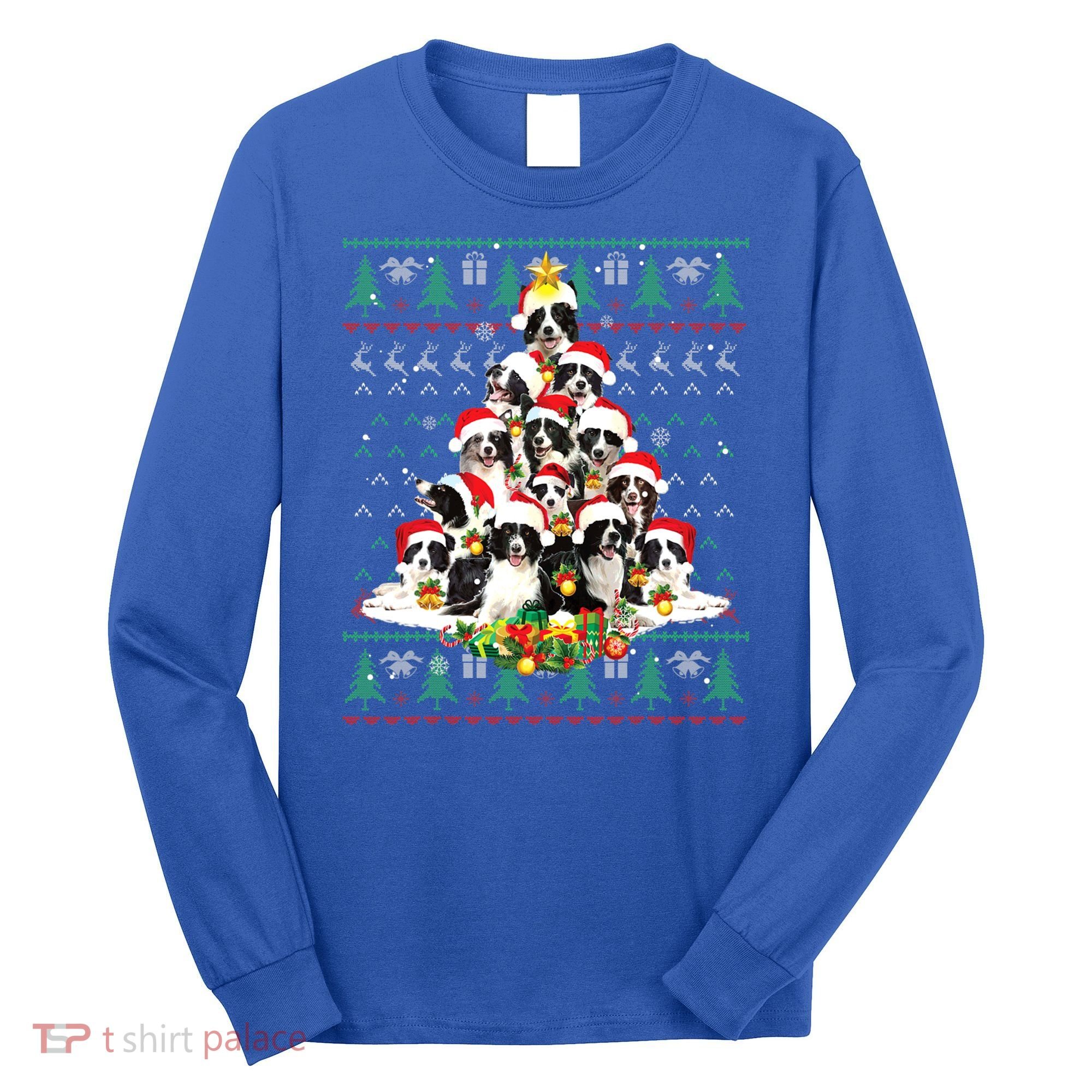Border Collie Christmas Tree Ugly Sweater Dog Puppy Lover Gift Long Sleeve Shirt