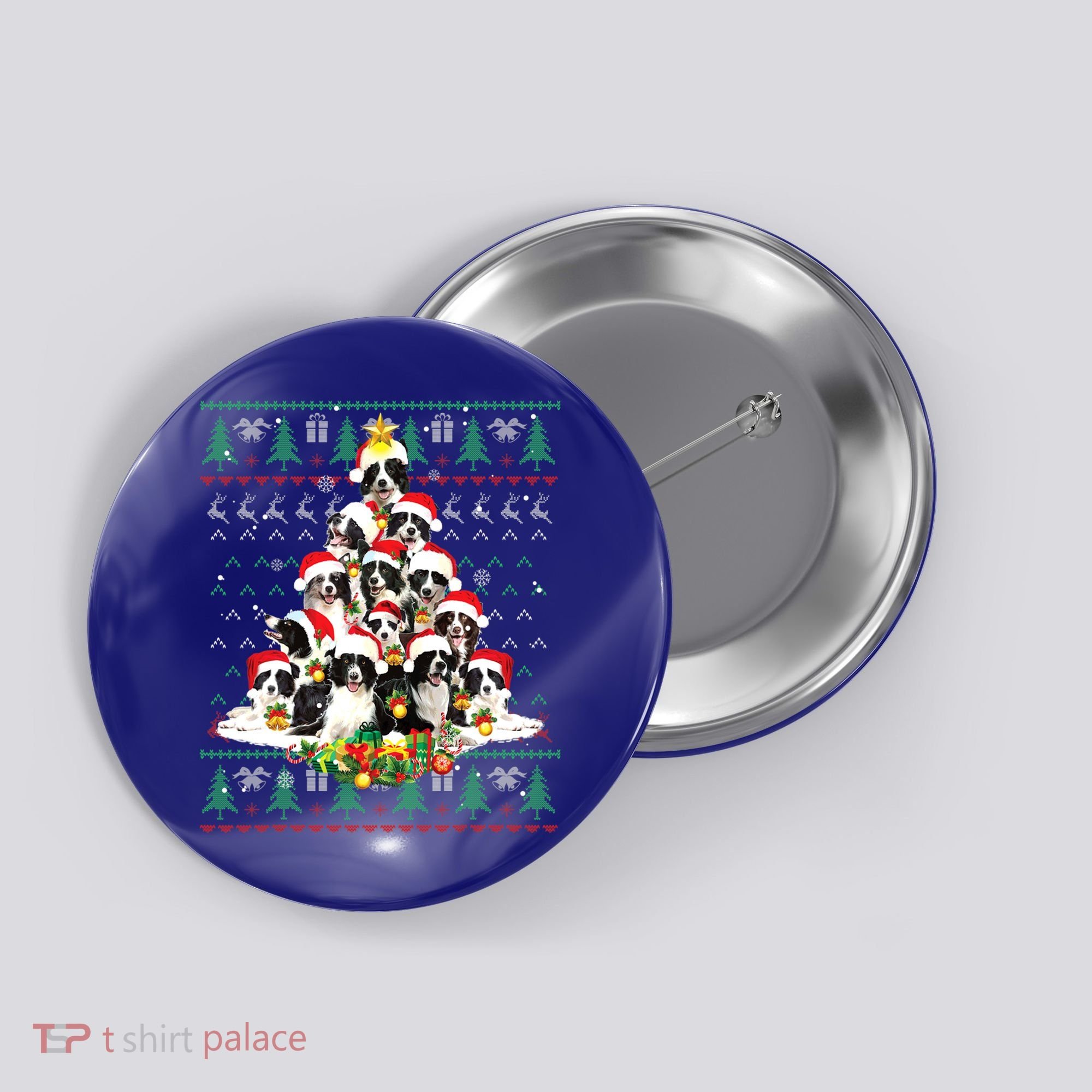 Border Collie Christmas Tree Ugly Sweater Dog Puppy Lover Gift Button