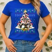 Border Collie Christmas Tree Ugly Sweater Dog Puppy Lover Gift Women's T-Shirt thumb 2