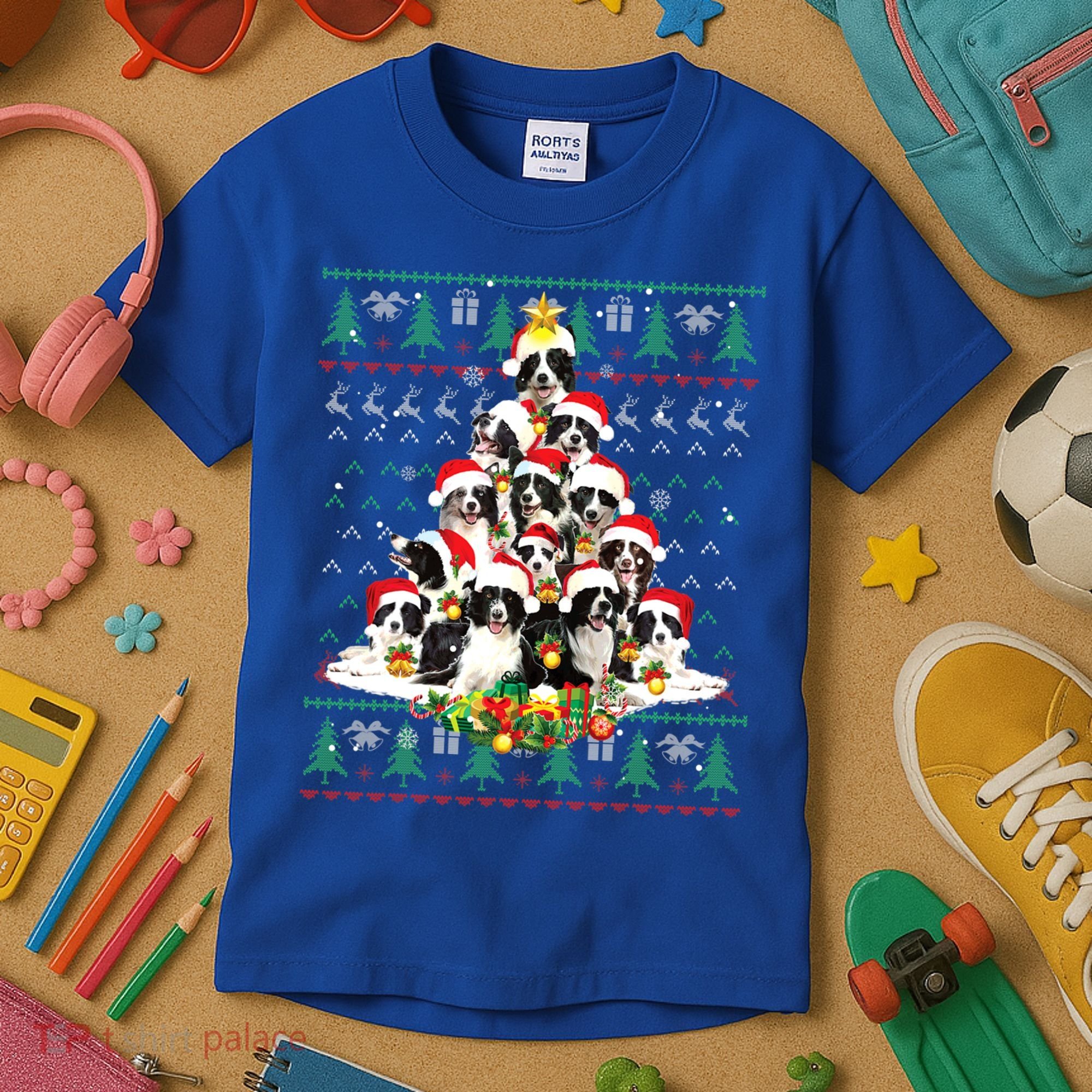 Border Collie Christmas Tree Ugly Sweater Dog Puppy Lover Gift Kids T-Shirt
