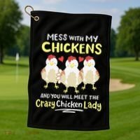 Backyard Crazy Chicken Lady Wo Farmer Golf Towel thumb 1