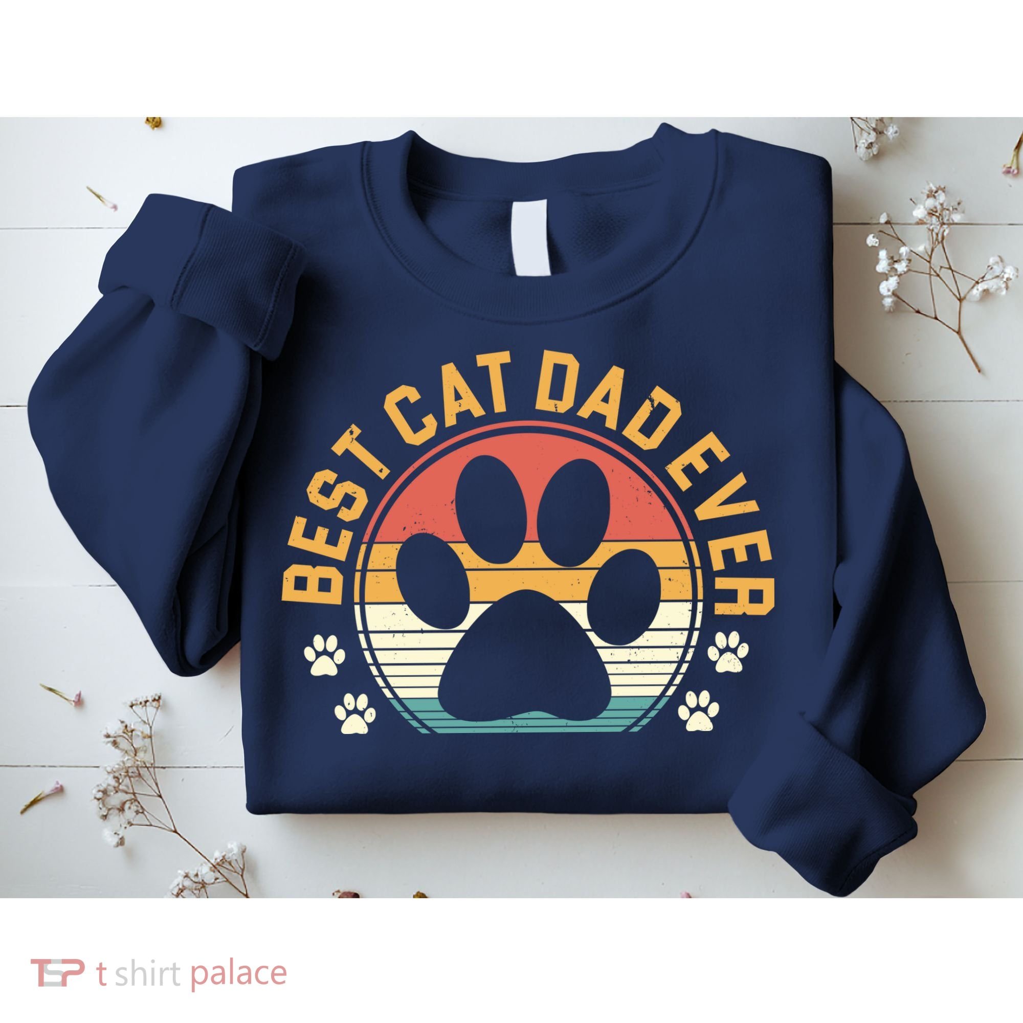Best Cat Dad Ever Retro Sunset Sweatshirt