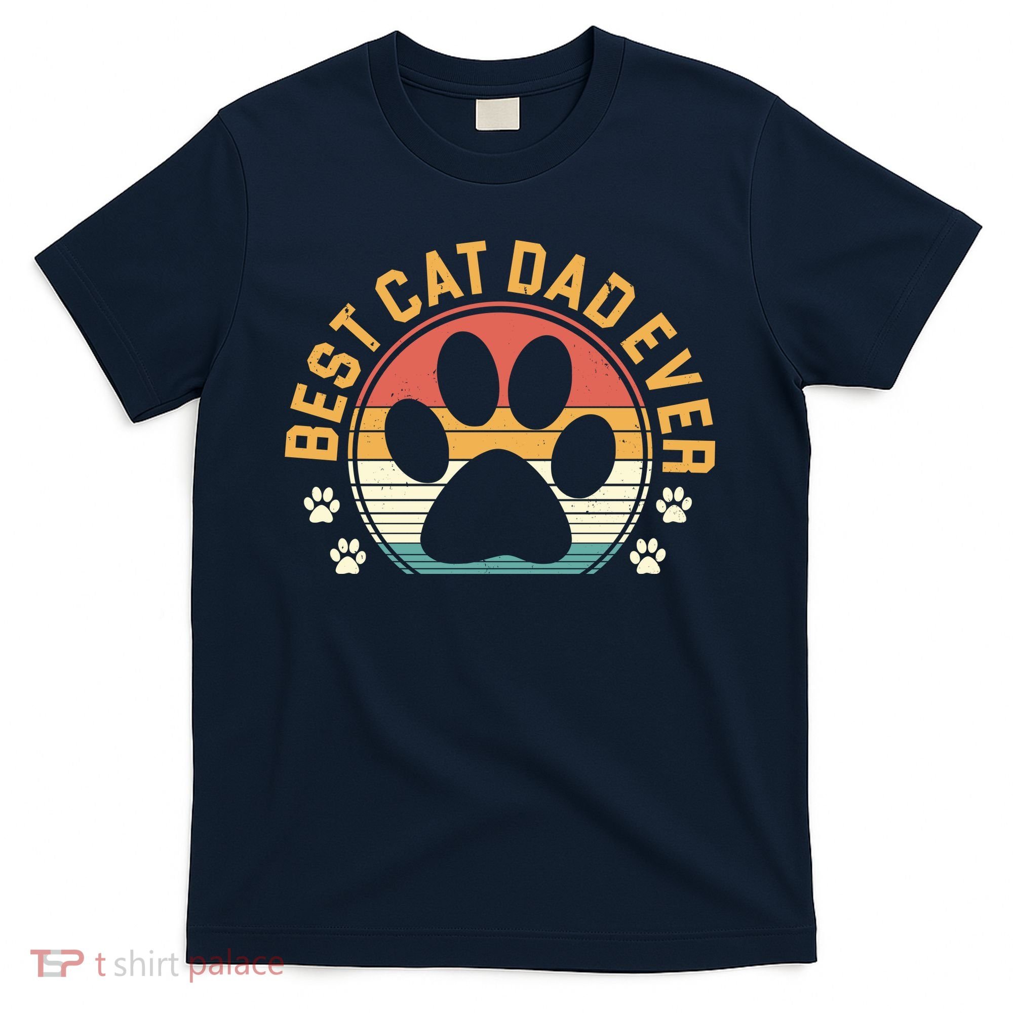 Best Cat Dad Ever Retro Sunset T-Shirt
