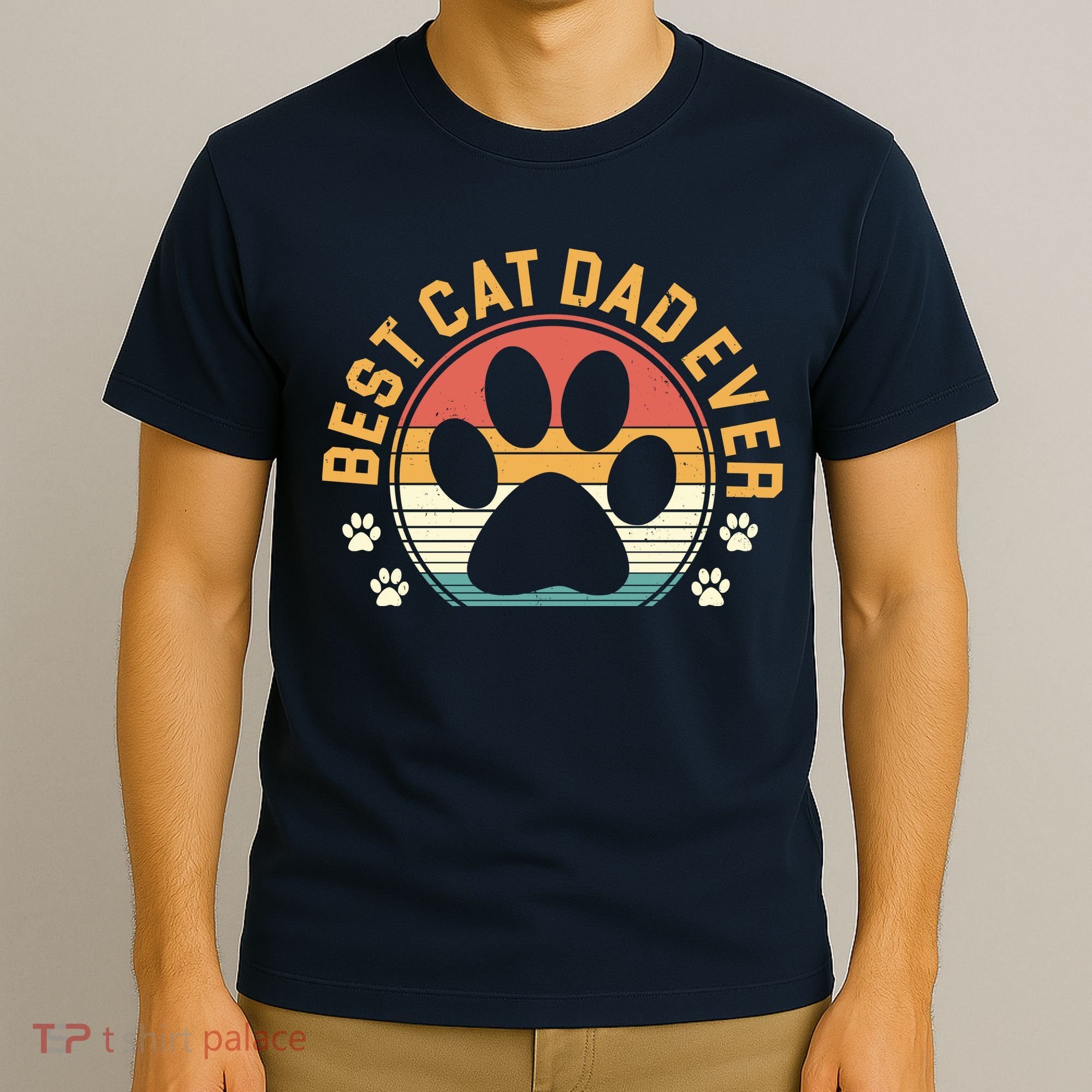Best Cat Dad Ever Retro Sunset T-Shirt