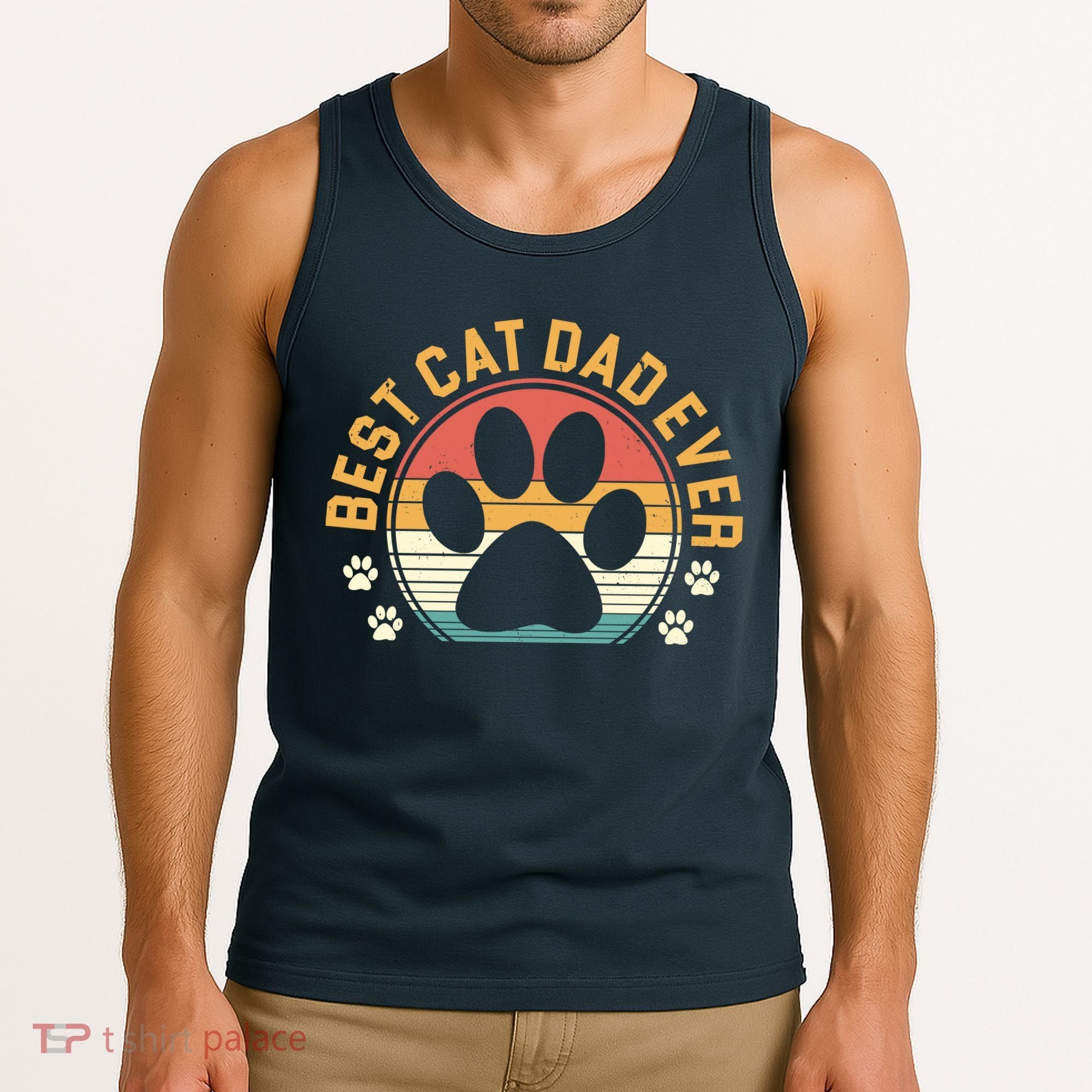 Best Cat Dad Ever Retro Sunset Tank Top