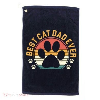Best Cat Dad Ever Retro Sunset Golf Towel