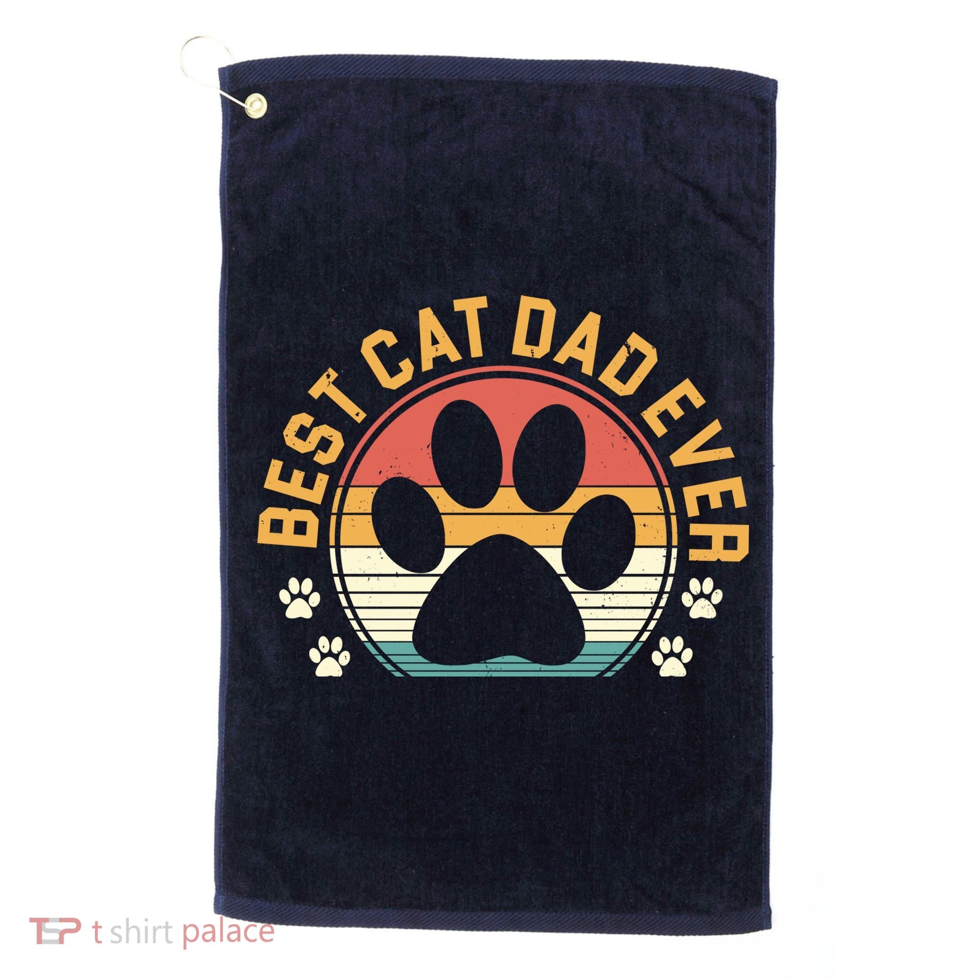 Best Cat Dad Ever Retro Sunset Golf Towel