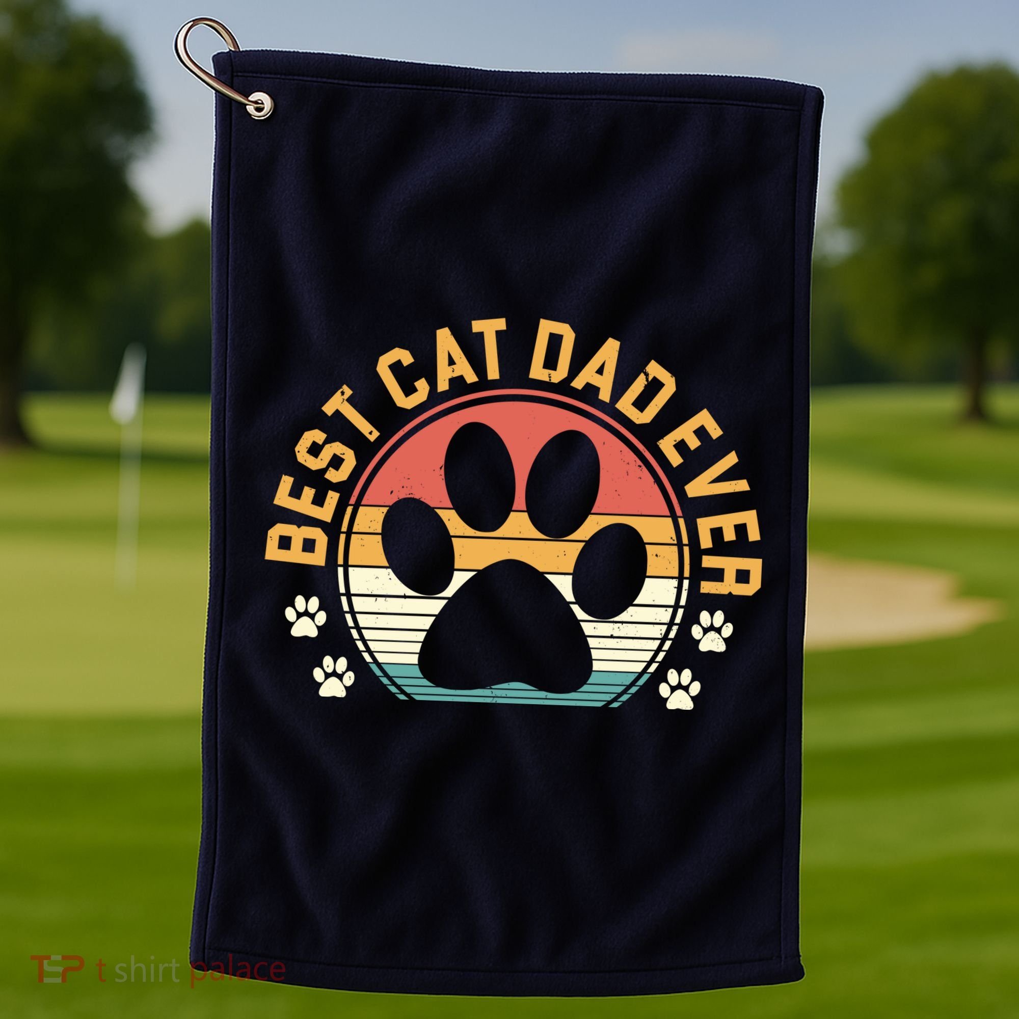 Best Cat Dad Ever Retro Sunset Golf Towel
