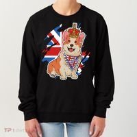 British Corgi Dog Crown Union Jack Queens Platinum Jubilee Great Gift Women's Sweatshirt thumb 0