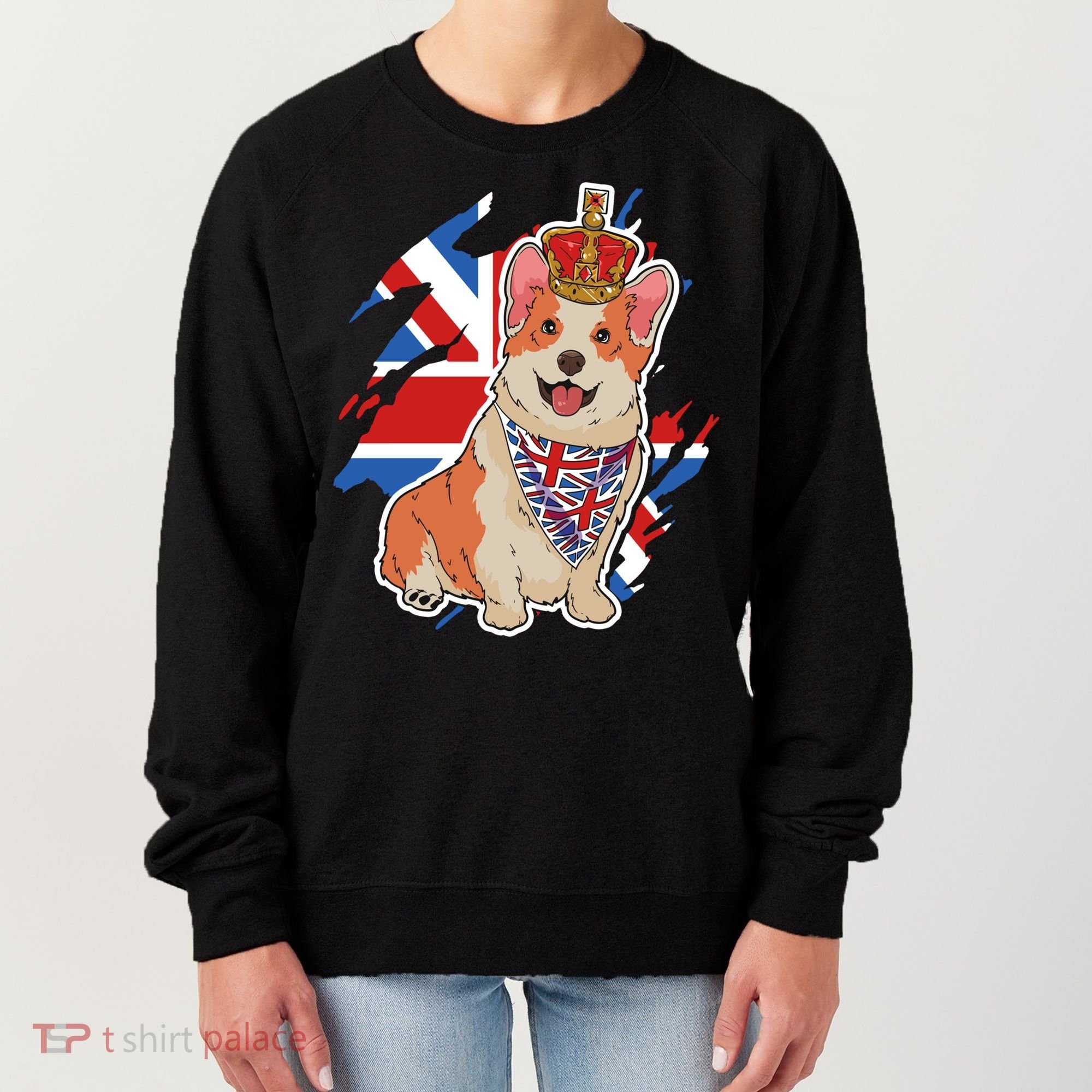 British Corgi Dog Crown Union Jack Queens Platinum Jubilee Great Gift Women's Sweatshirt