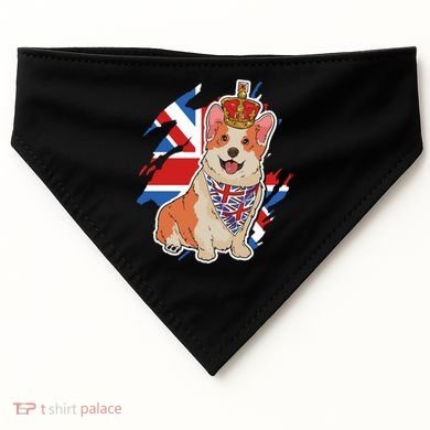 British Corgi Dog Crown Union Jack Queens Platinum Jubilee Great Gift USA-Made Doggie Bandana