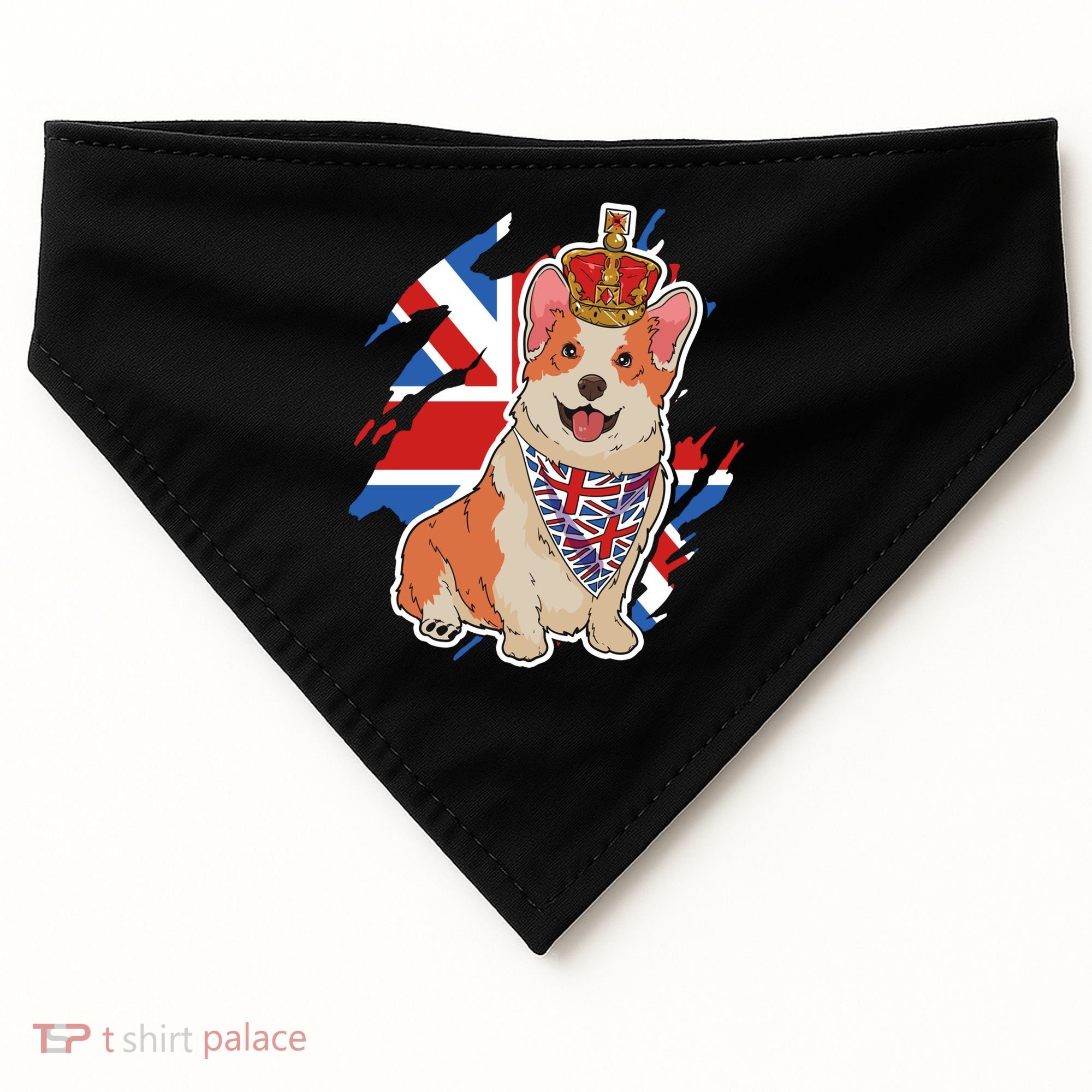 British Corgi Dog Crown Union Jack Queens Platinum Jubilee Great Gift USA-Made Doggie Bandana