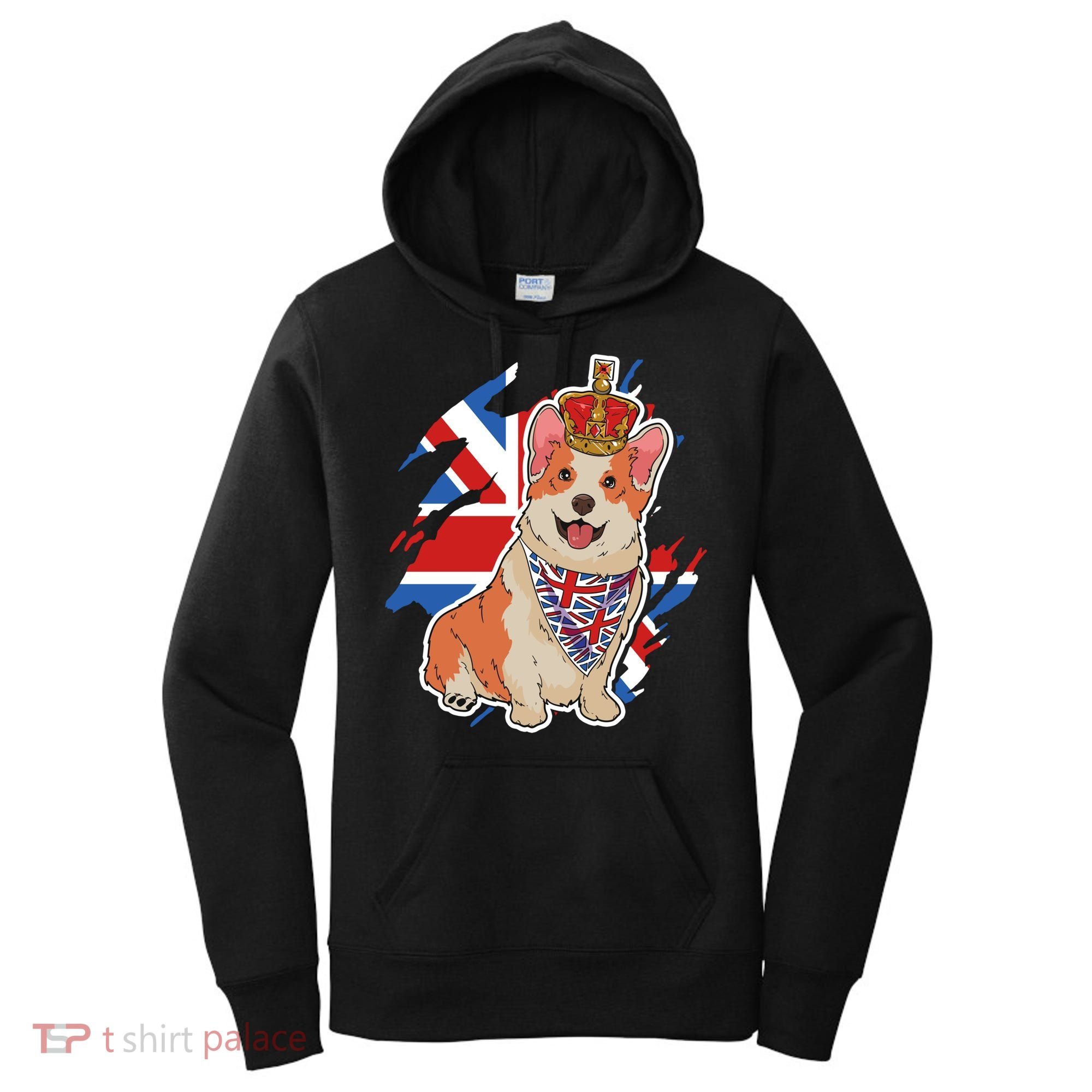 British Corgi Dog Crown Union Jack Queens Platinum Jubilee Great Gift Women's Hoodie