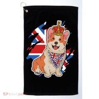British Corgi Dog Crown Union Jack Queens Platinum Jubilee Great Gift Golf Towel thumb 0