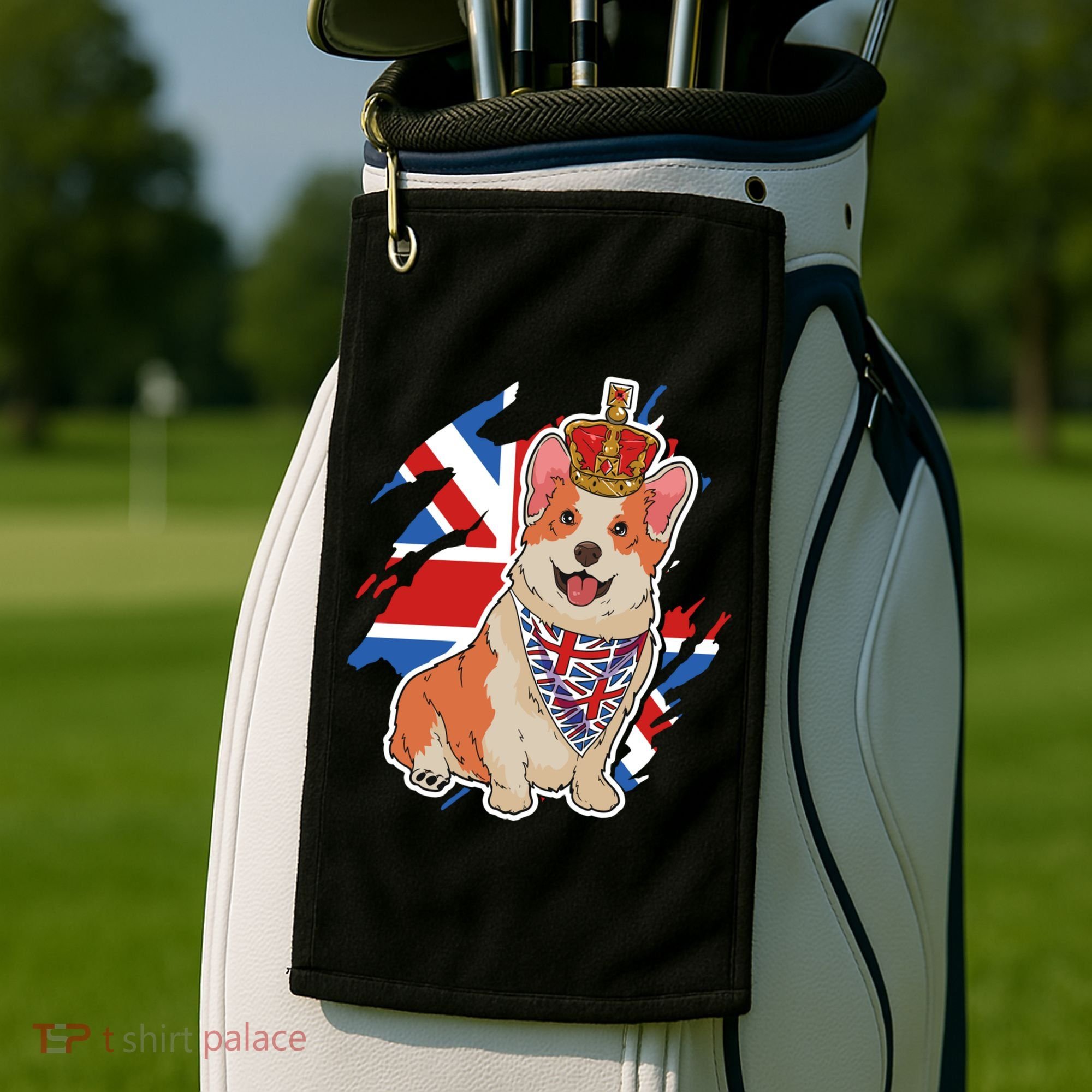 British Corgi Dog Crown Union Jack Queens Platinum Jubilee Great Gift Golf Towel