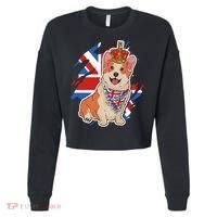 British Corgi Dog Crown Union Jack Queens Platinum Jubilee Great Gift Cropped Pullover Crew thumb 0