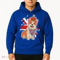 British Corgi Dog Crown Union Jack Queens Platinum Jubilee Great Gift Hoodie thumb 2